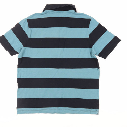 John Lewis Mens Blue Striped Cotton Polo Size L Collared Button