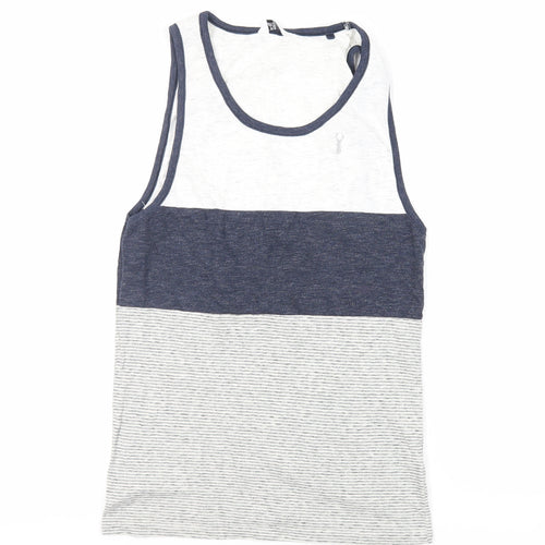 NEXT Mens Grey Striped Cotton T-Shirt Size XS Round Neck