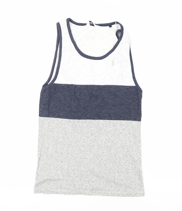 NEXT Mens Grey Striped Cotton T-Shirt Size XS Round Neck