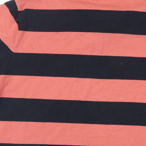 John Lewis Mens Black Striped Cotton Polo Size L Collared Button