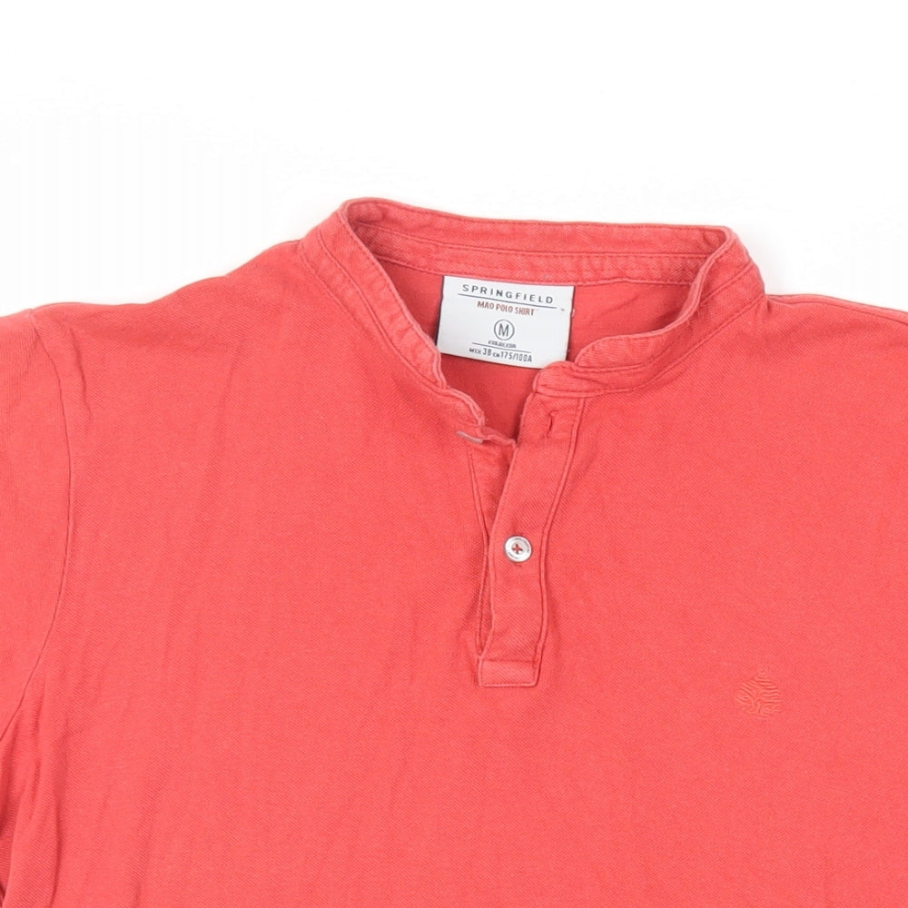 Springfield Mens Red Cotton Polo Size M Collared Button