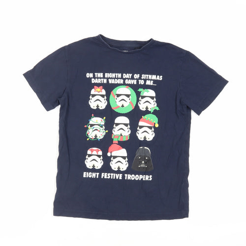 NEXT Boys Blue Cotton Pullover T-Shirt Size 9 Years Crew Neck Pullover - Star Wars Christmas
