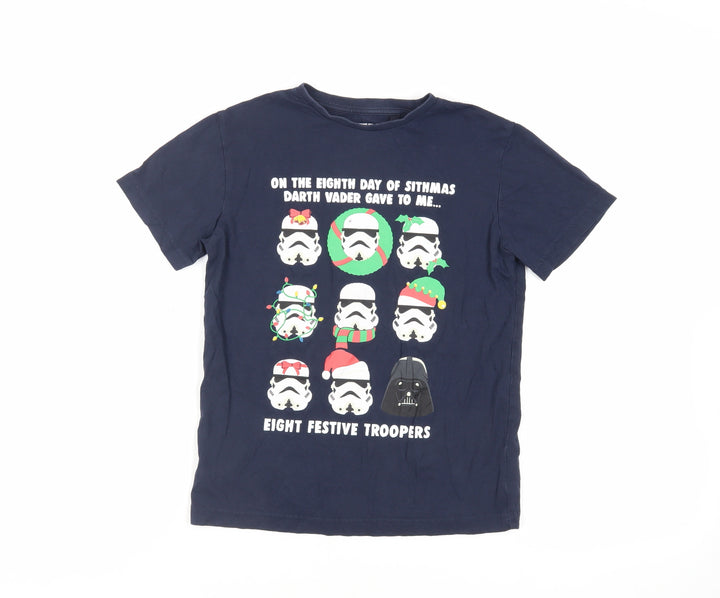 NEXT Boys Blue Cotton Pullover T-Shirt Size 9 Years Crew Neck Pullover - Star Wars Christmas