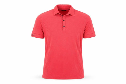 Front view of Galvin Green men’s red cotton polo, size XL, collared button