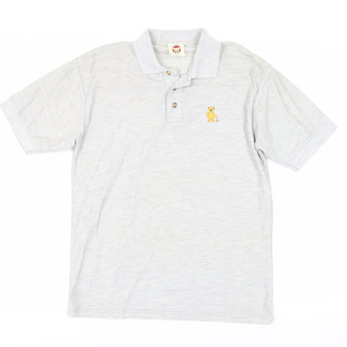 English Teddy Bear Company Mens Grey Polyester Polo Size S Collared Button - Logo