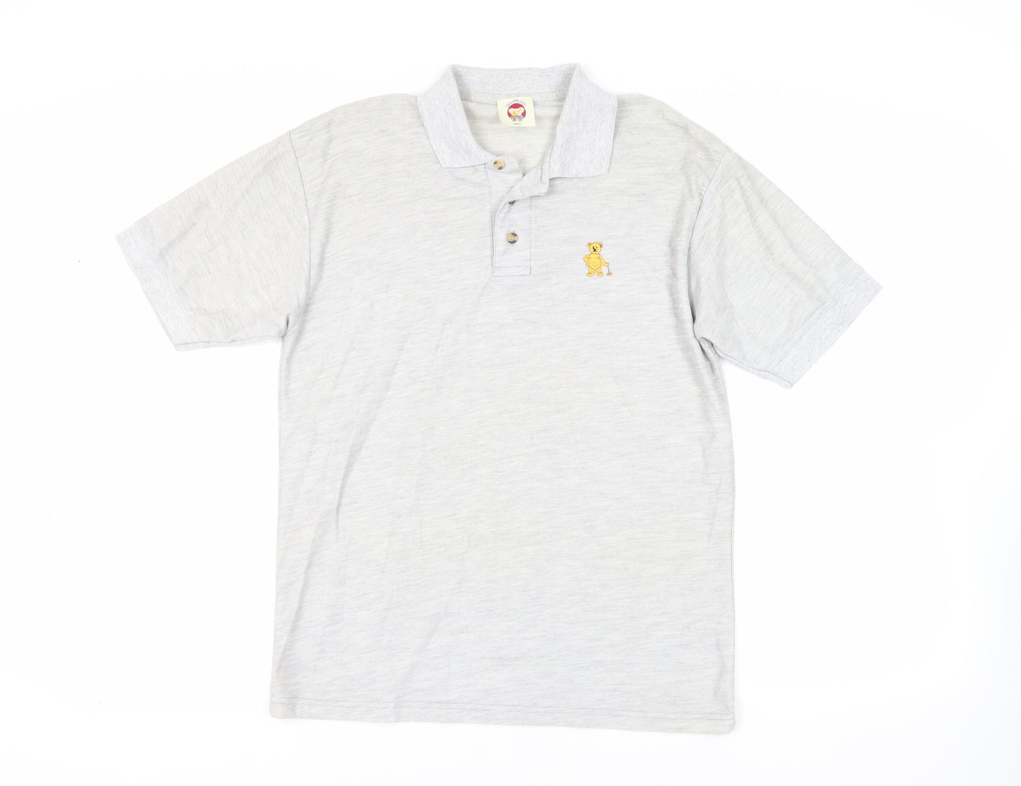 English Teddy Bear Company Mens Grey Polyester Polo Size S Collared Button - Logo