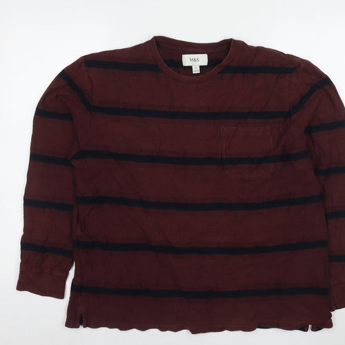 Marks and Spencer Mens Brown Striped Cotton Pullover Sweatshirt Size XL