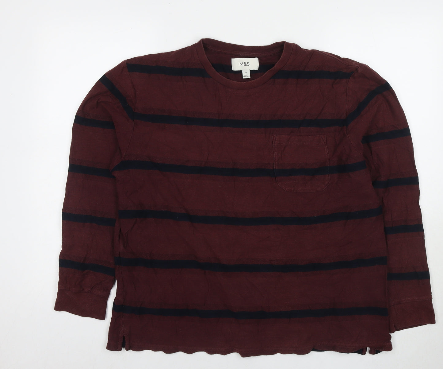 Marks and Spencer Mens Brown Striped Cotton Pullover Sweatshirt Size XL