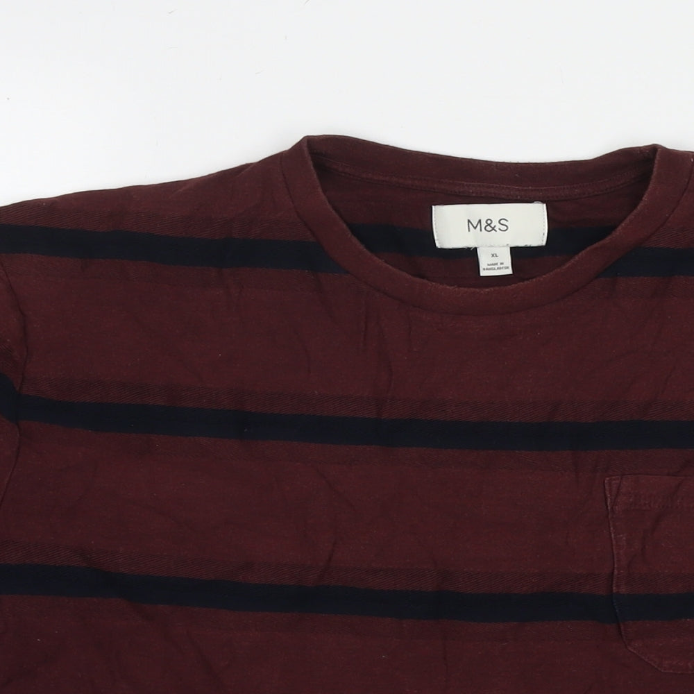 Marks and Spencer Mens Brown Striped Cotton Pullover Sweatshirt Size XL