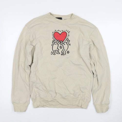 H&M Womens Beige Cotton Pullover Sweatshirt Size XS Pullover - Hearts