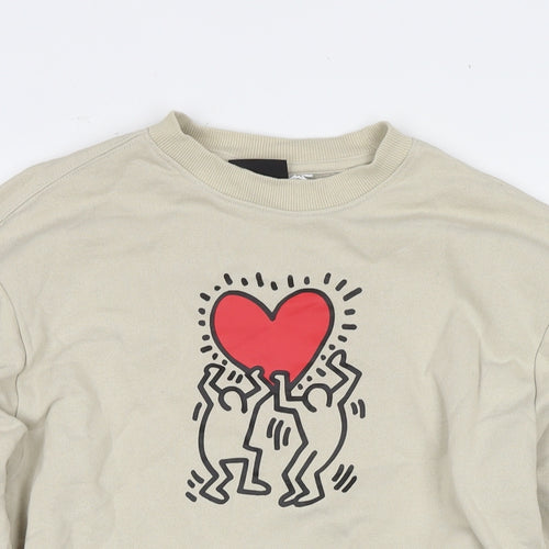 H&M Womens Beige Cotton Pullover Sweatshirt Size XS Pullover - Hearts