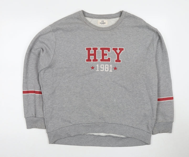 Pull&Bear Womens Grey Cotton Pullover Sweatshirt Size XL Pullover - Hey