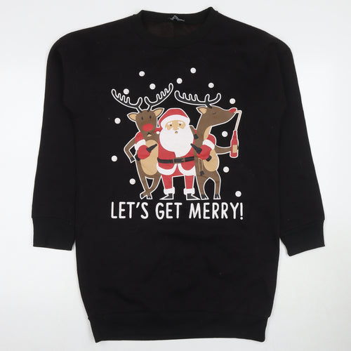 Be Jealous Womens Black Cotton Pullover Sweatshirt Size S Pullover - Let's Get Merry Christmas Tunic Size S/M