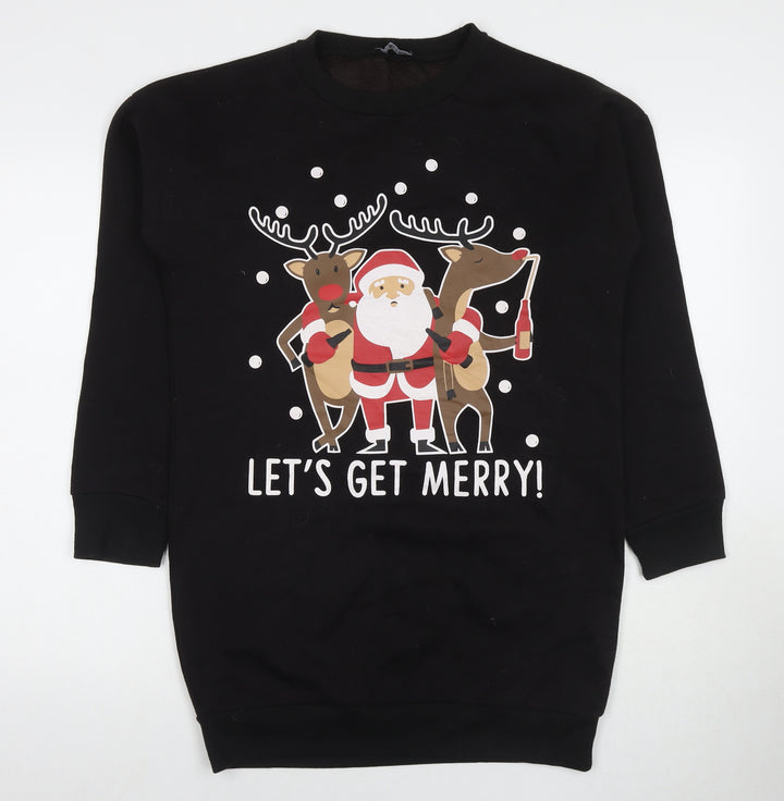 Be Jealous Womens Black Cotton Pullover Sweatshirt Size S Pullover - Let's Get Merry Christmas Tunic Size S/M
