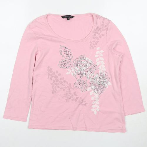 Debenhams Womens Pink Cotton Pullover Hoodie Size 12 Pullover - Flowers