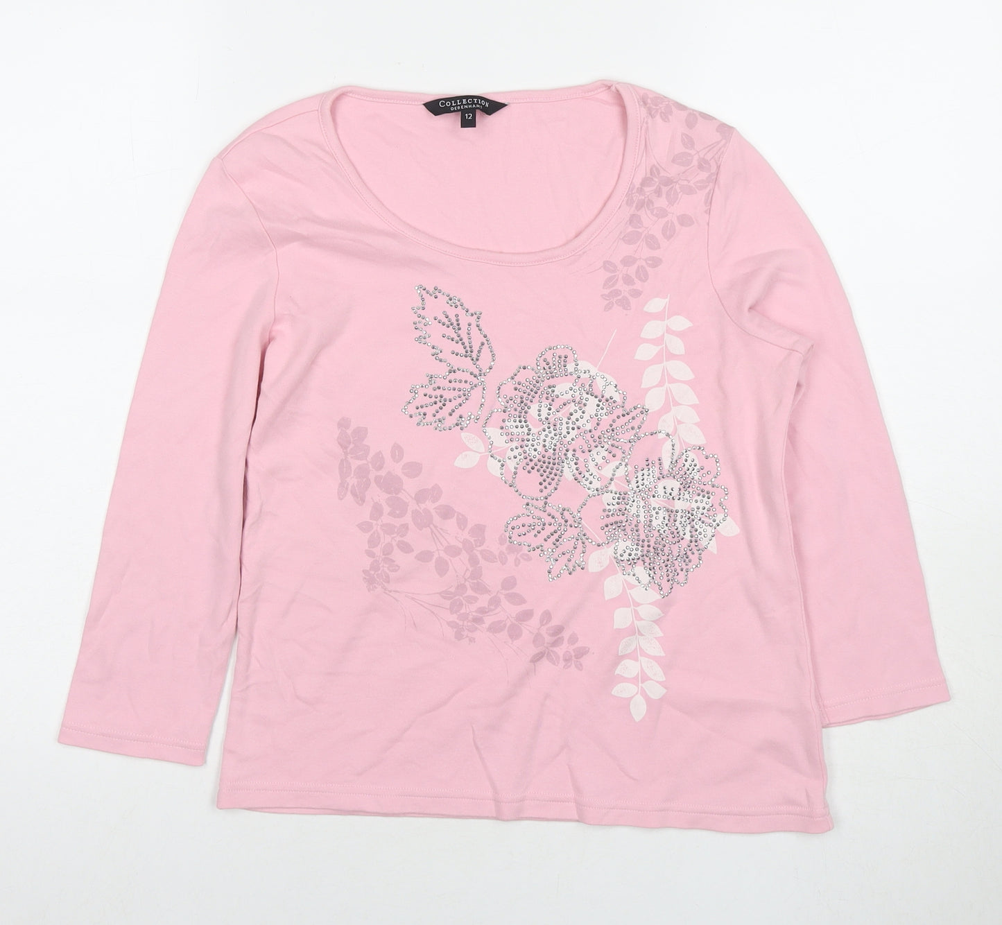 Debenhams Womens Pink Cotton Pullover Hoodie Size 12 Pullover - Flowers