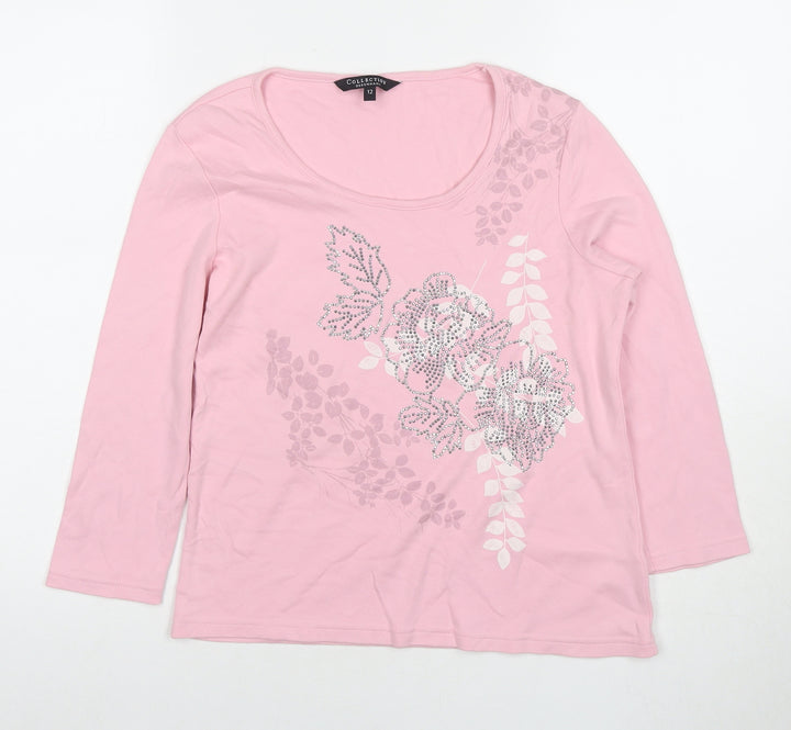 Debenhams Womens Pink Cotton Pullover Hoodie Size 12 Pullover - Flowers