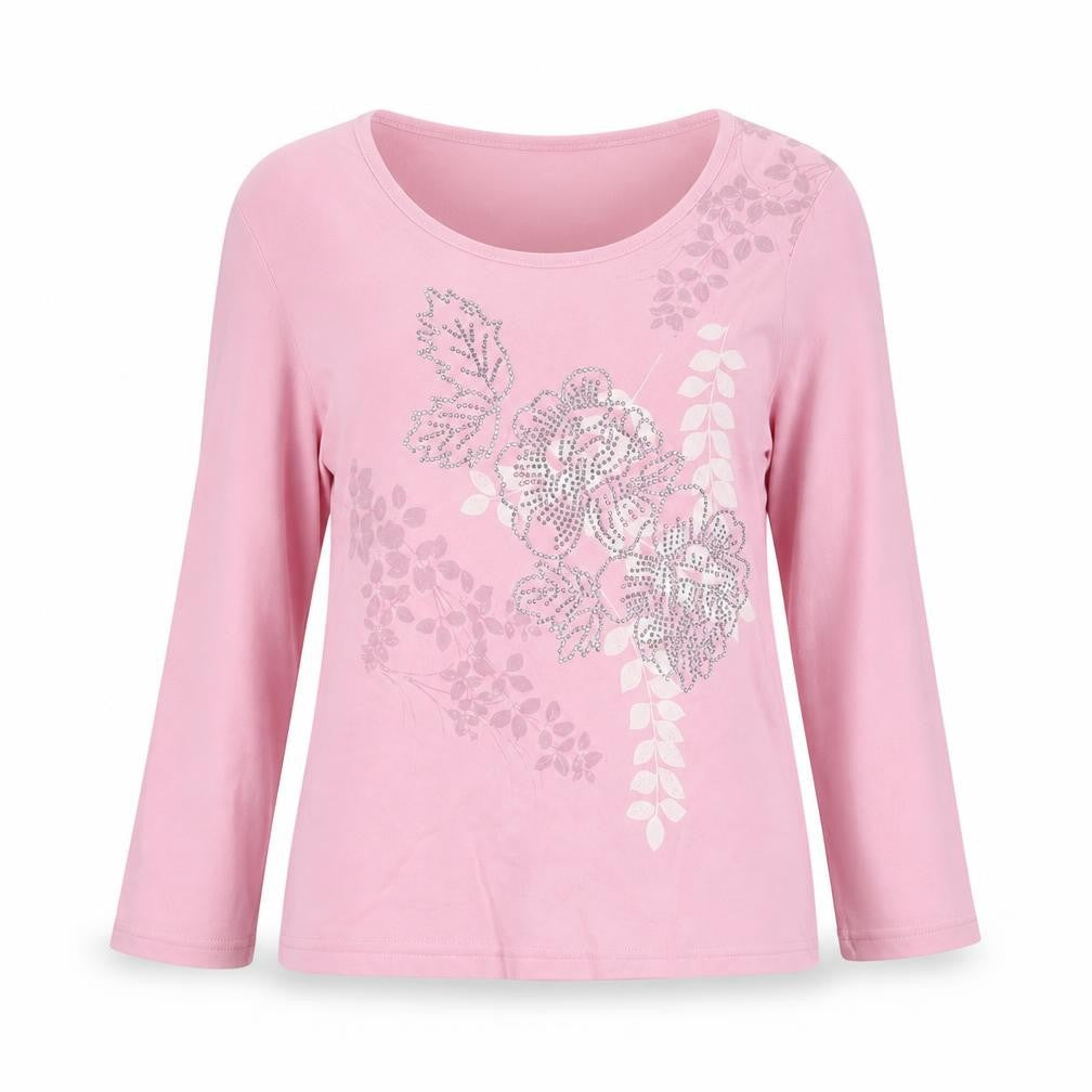 Front view of Debenhams women’s pink cotton pullover hoodie, size UK 12, pullover - flowers