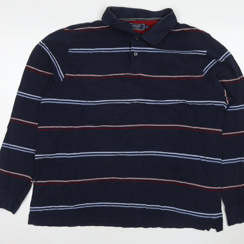 Maine Mens Blue Striped Cotton Polo Size XL Collared Pullover