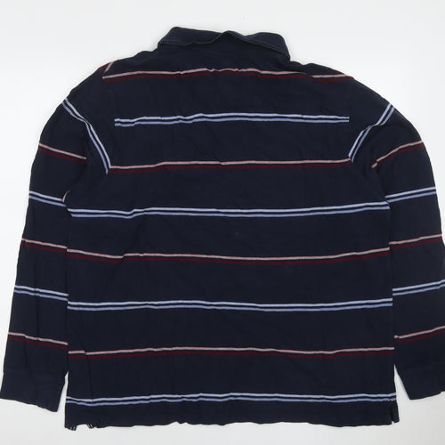 Maine Mens Blue Striped Cotton Polo Size XL Collared Pullover