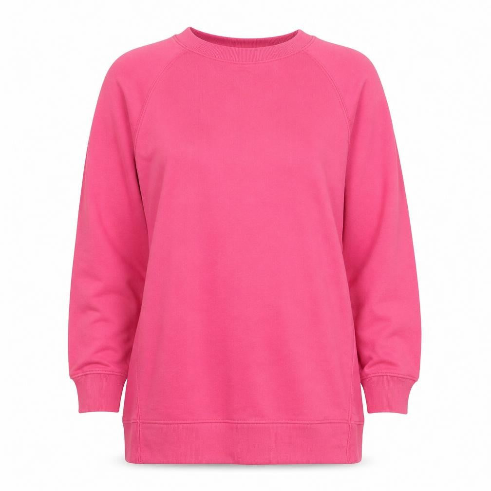 Front view of H&M women’s pink cotton pullover sweatshirt, size L, pullover