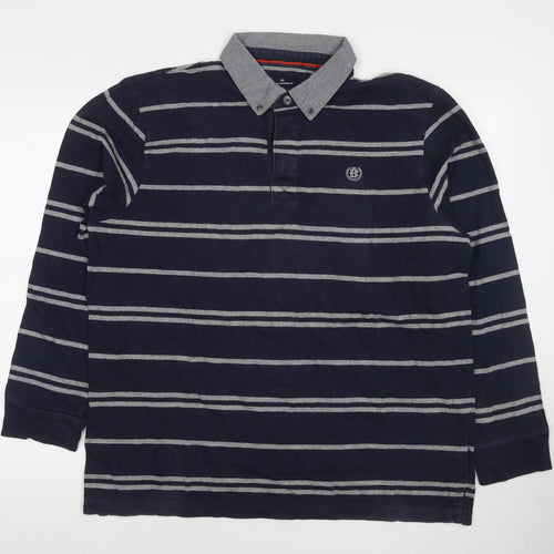 Marks and Spencer Mens Blue Striped Cotton Polo Size XL Collared Pullover