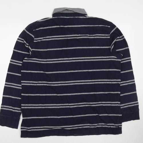 Marks and Spencer Mens Blue Striped Cotton Polo Size XL Collared Pullover