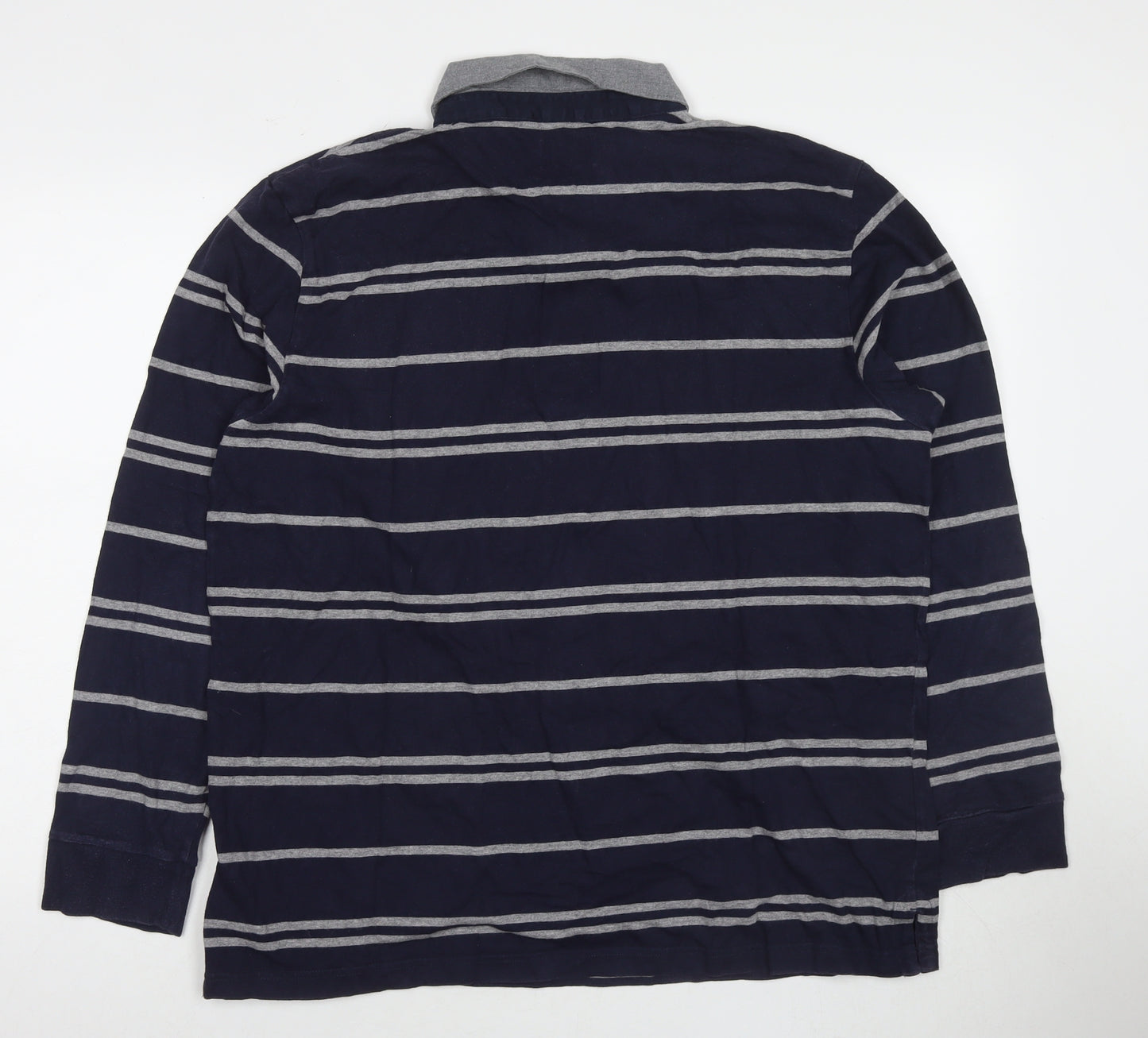 Marks and Spencer Mens Blue Striped Cotton Polo Size XL Collared Pullover