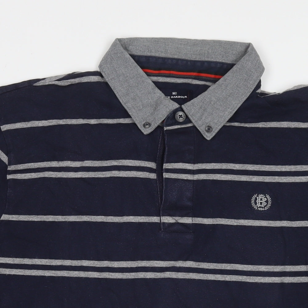 Marks and Spencer Mens Blue Striped Cotton Polo Size XL Collared Pullover