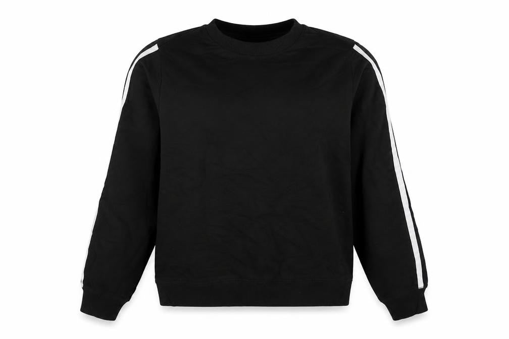Front view of ASOS women’s black cotton pullover sweatshirt, size UK 8, pullover