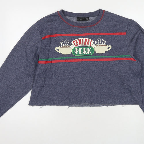 Friends Womens Blue Cotton Pullover Sweatshirt Size 12 Pullover - Central Perk Size 12-14 Cropped