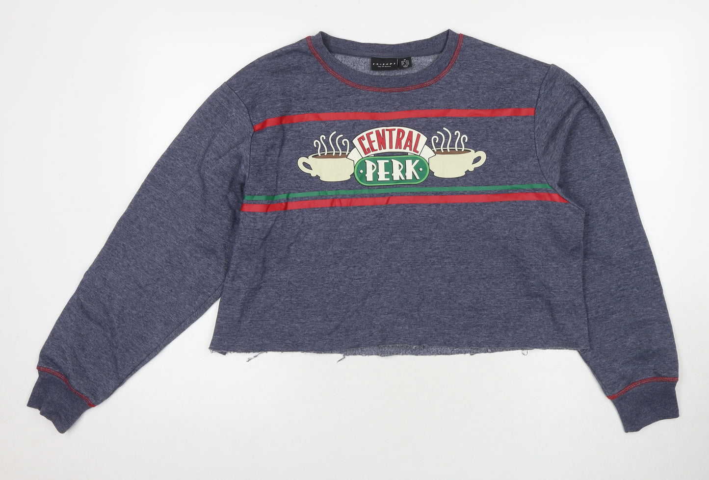 Friends Womens Blue Cotton Pullover Sweatshirt Size 12 Pullover - Central Perk Size 12-14 Cropped
