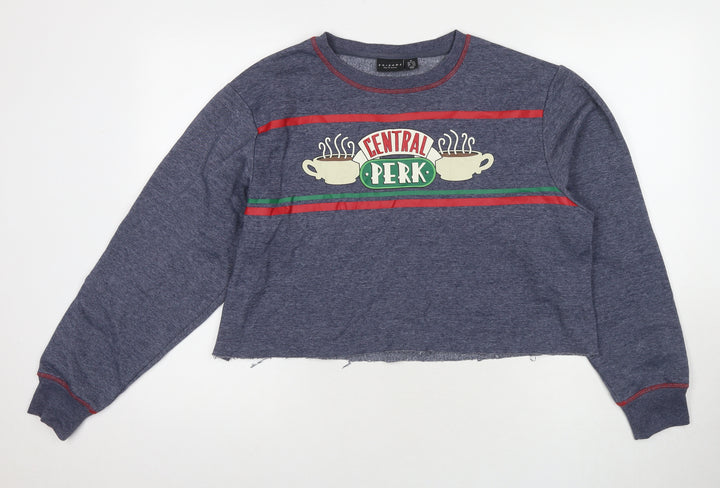 Friends Womens Blue Cotton Pullover Sweatshirt Size 12 Pullover - Central Perk Size 12-14 Cropped