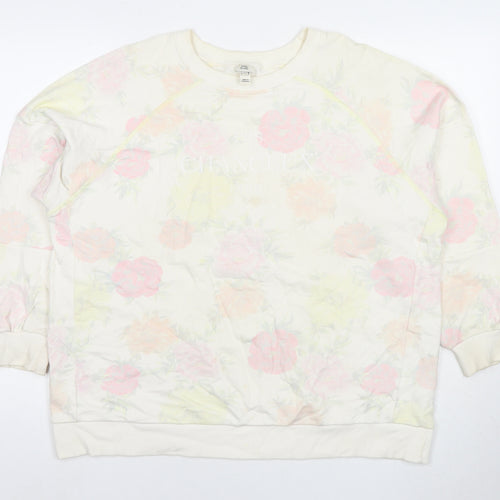 River Island Womens Ivory Floral Cotton Pullover Sweatshirt Size L Pullover - Chanceux