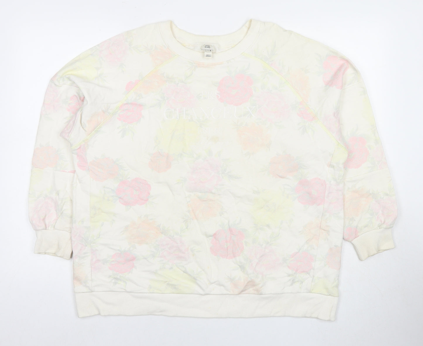 River Island Womens Ivory Floral Cotton Pullover Sweatshirt Size L Pullover - Chanceux