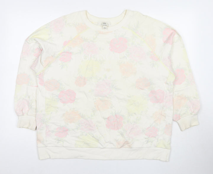 River Island Womens Ivory Floral Cotton Pullover Sweatshirt Size L Pullover - Chanceux
