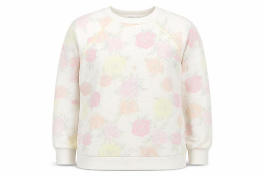 Front view of River Island women’s ivory floral cotton pullover sweatshirt, size L, pullover - chanceux