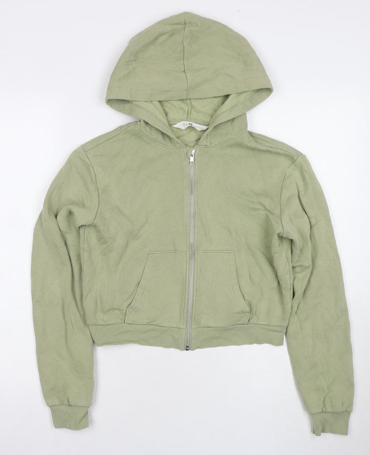 H&M Girls Green Cotton Full Zip Hoodie Size 12-13 Years Zip - Age 12-14 Years