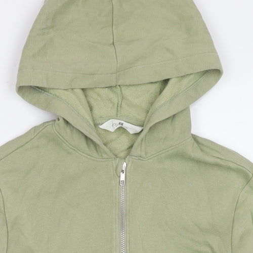 H&M Girls Green Cotton Full Zip Hoodie Size 12-13 Years Zip - Age 12-14 Years
