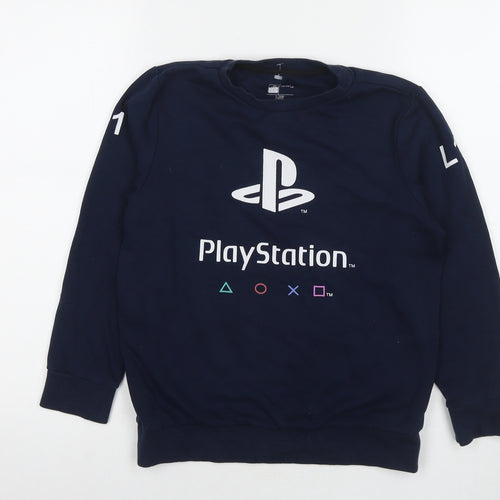 PlayStation Boys Blue Cotton Pullover Hoodie Size 10-11 Years Pullover - Logo