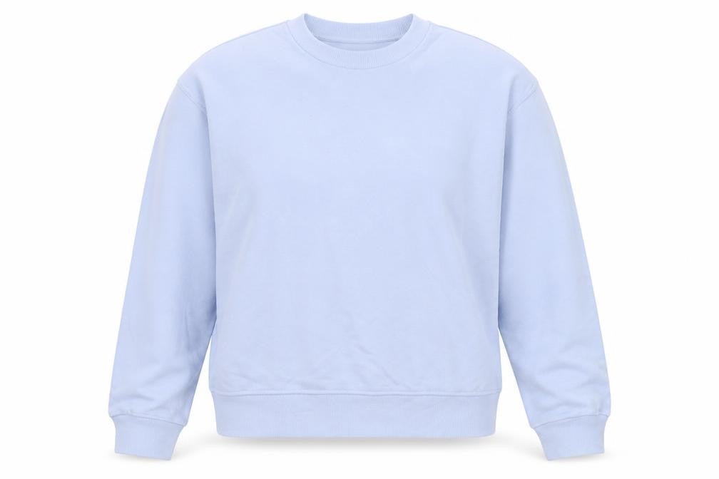 Front view of Divided by H&M women’s blue cotton pullover sweatshirt, size XS, pullover