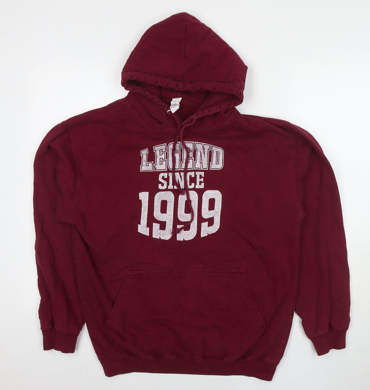 Legend Mens Red Cotton Pullover Hoodie Size M - Logo