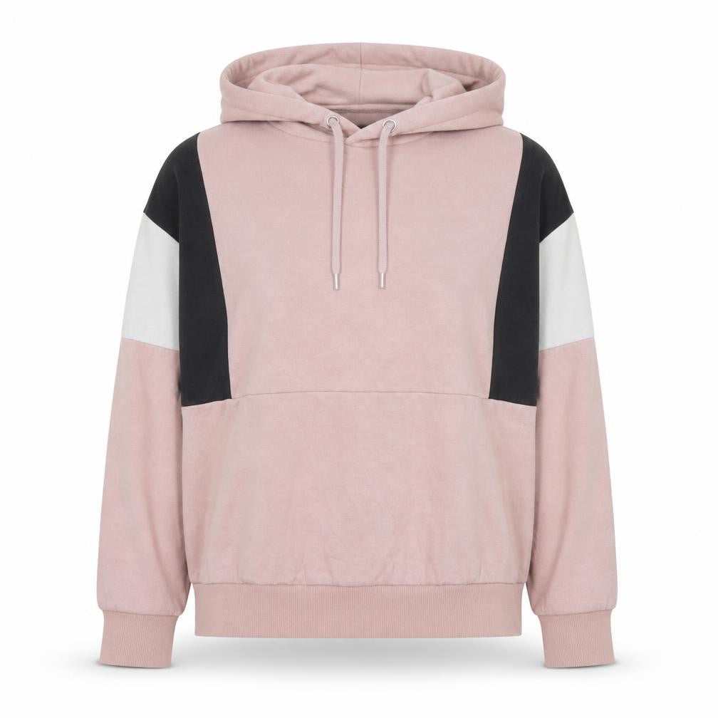 Front view of New Look women’s pink colourblock cotton pullover hoodie, size S, pullover