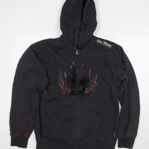 No Fear Mens Grey Polyester Full Zip Hoodie Size XL - Logo Skull