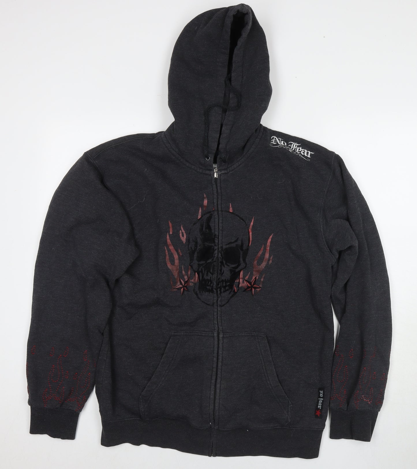 No Fear Mens Grey Polyester Full Zip Hoodie Size XL - Logo Skull