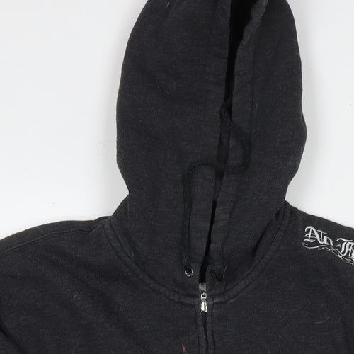 No Fear Mens Grey Polyester Full Zip Hoodie Size XL - Logo Skull