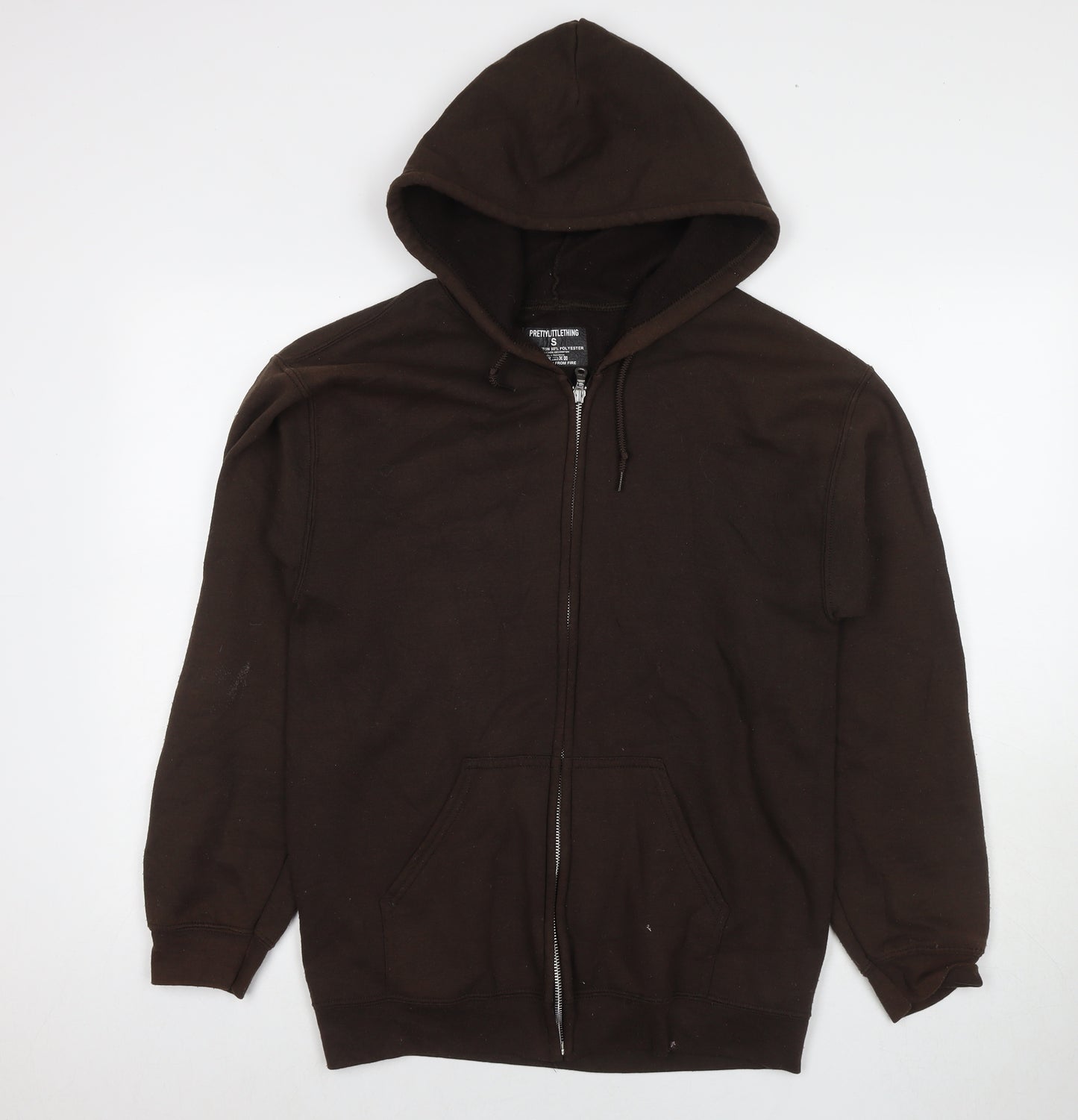 PRETTYLITTLETHING Mens Brown Cotton Full Zip Hoodie Size S