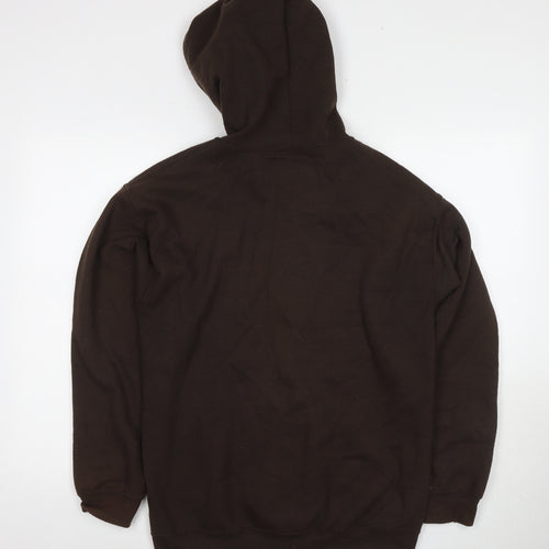PRETTYLITTLETHING Mens Brown Cotton Full Zip Hoodie Size S