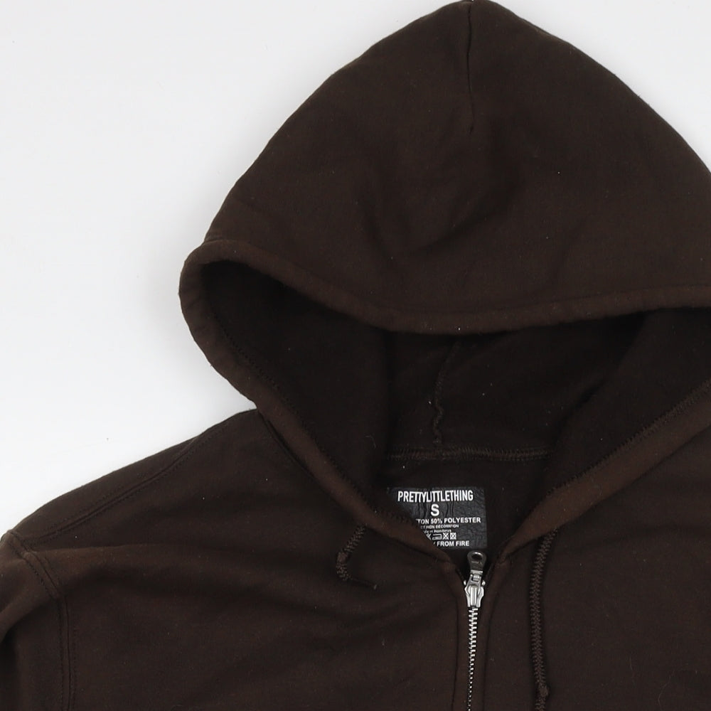PRETTYLITTLETHING Mens Brown Cotton Full Zip Hoodie Size S
