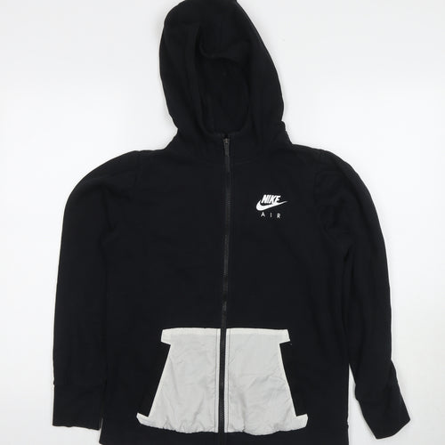 Nike Boys Black Cotton Full Zip Hoodie Size 13-14 Years Zip - Age 13-15Years Logo
